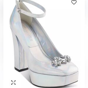 Karl Langerfield silver platform Varun pumps with ankle strap detail/NWOT/no box